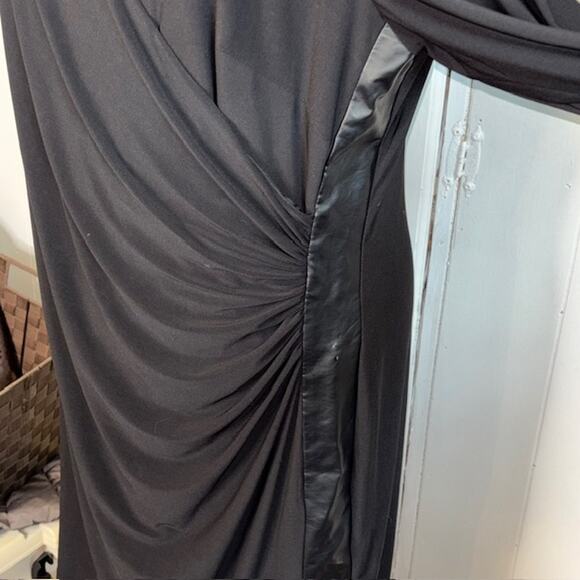 CHAPS Black Faux Wrap Midi Knit Dress with "Leather" sides - Picture 3 of 12